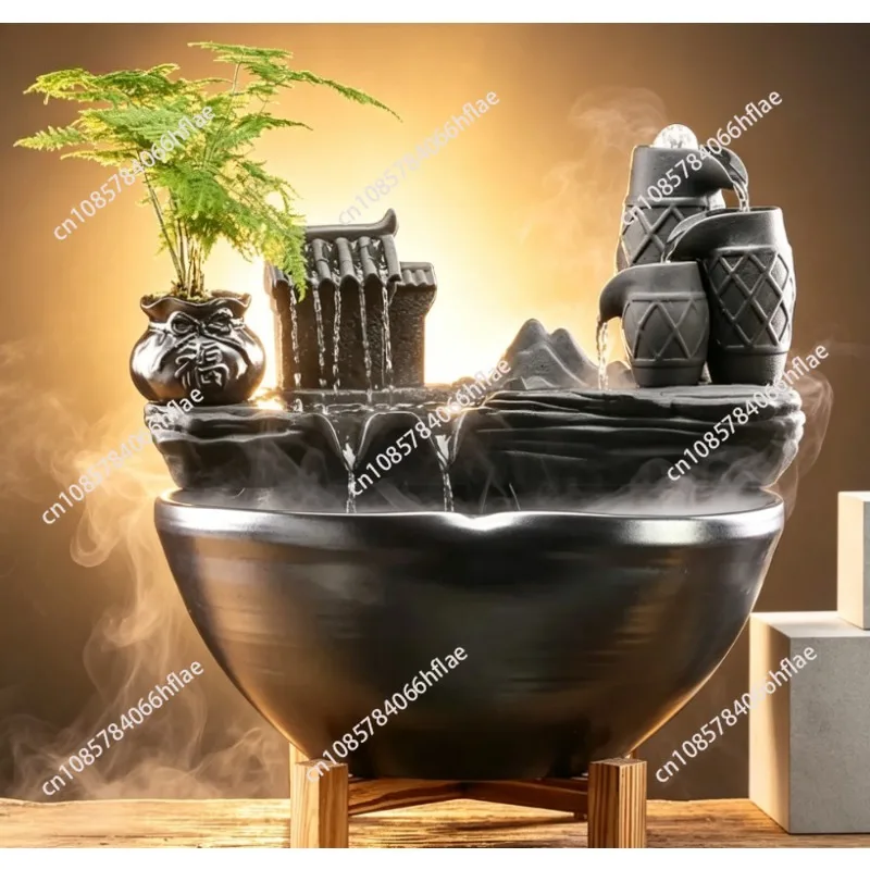 Chinese Circulating Water Feng Shui Ornament, Desktop Humidifier, Lucky Decoration for Housewarming & Business Opening