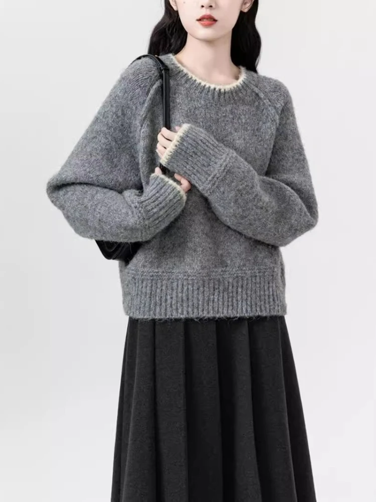 

New Spring Autumn Knit Women's Pullovers Fashion Round Neck Female Sweater Elegant Long Sleeve Tops Loose Vintage Woman Blouse