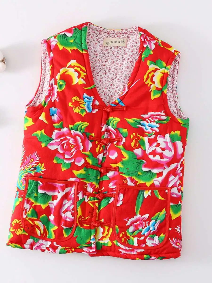 

Northeast Big Flower Cloth Silk Cotton Women's Vest Thiened Warm Slimming Adult Cotton Jaet National Sle Inner Wear
