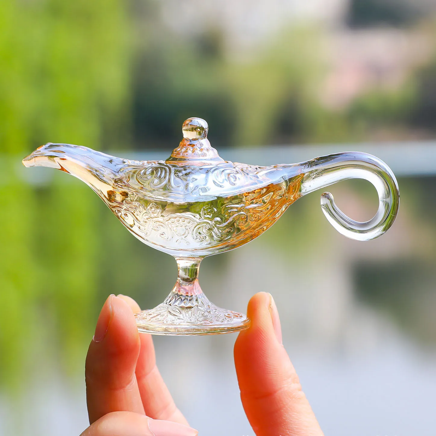 Glass Aladdin Lamp Genie Figurines Crystal Magic  Wishing Lantern Gift for Kids Home Decor