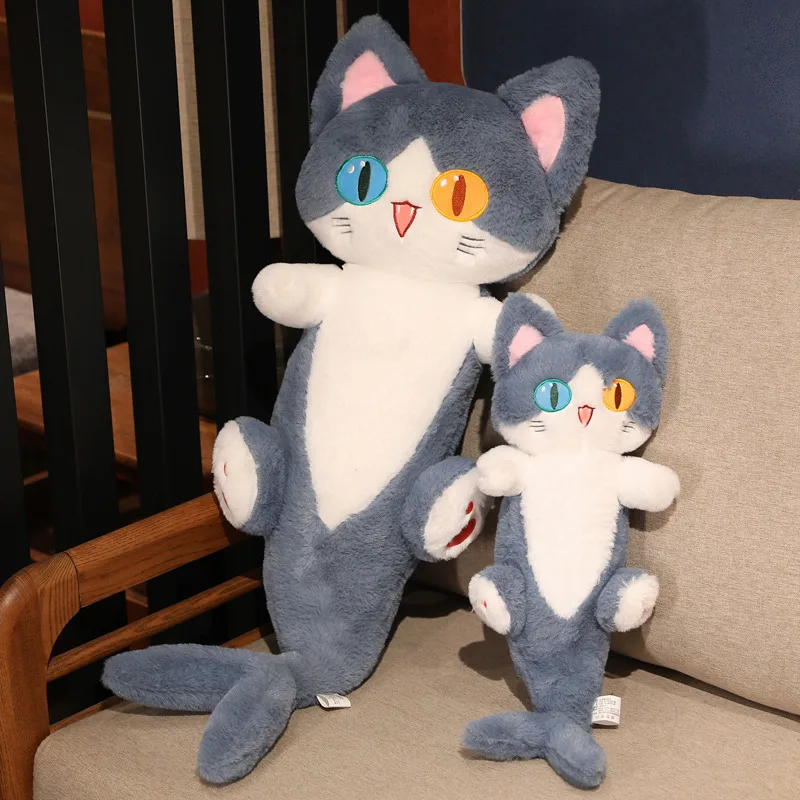 50cm Creative Different Pupil Shark Cat Doll Sleeping Pillow Kawaii Soothing Cat Plush Toy Long Striped Leg Clip Doll