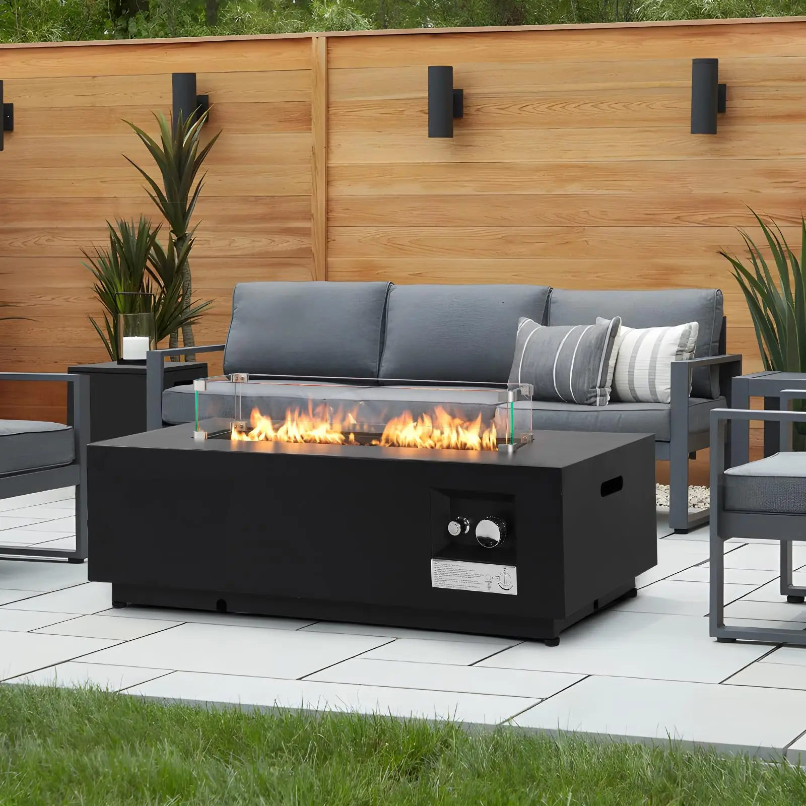 42-inch Outdoor Propane Fire Pit Table with Tank Cover Wind Guard