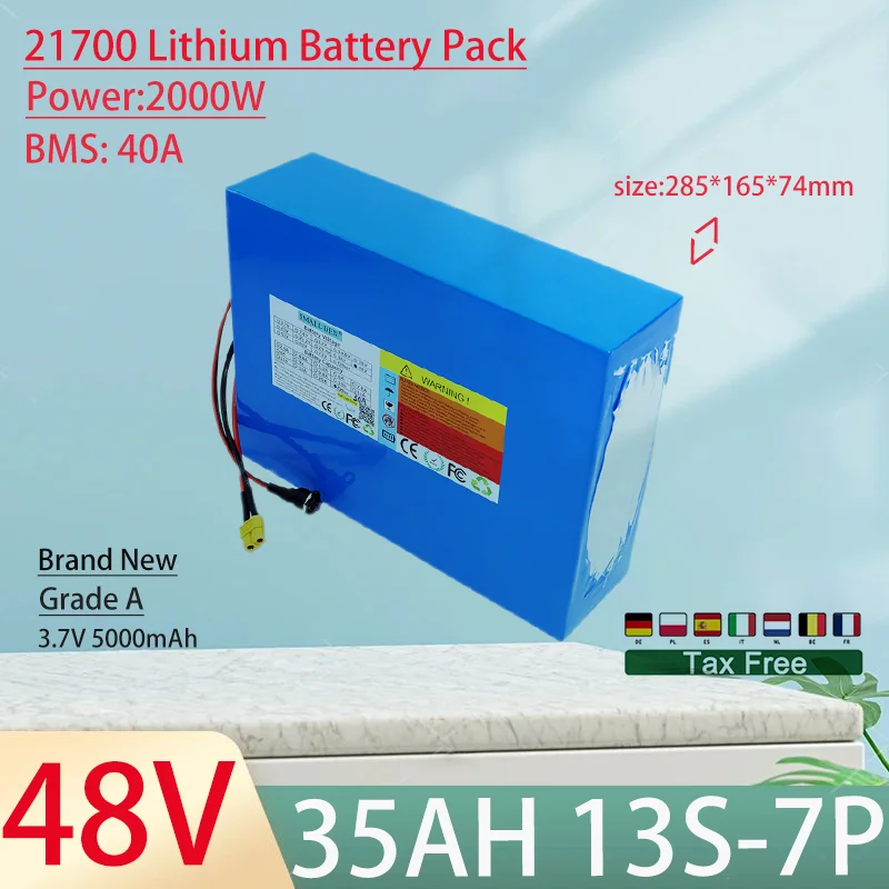 48V 35Ah 21700 13S7P Lithium Ion Battery Pack 2000W Power Tool Batteries Outdoor Backup Batteries With 40A BMS+54.6V 5A charger