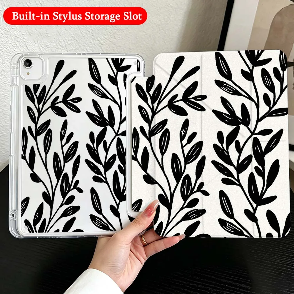 Tropical Leaf Pattern Case For iPad Mini Pro Air 5 6 7 8 9 10th 11th 11 9.7 10.9 13 inch Transparent Y-Shaped Folding Tablet