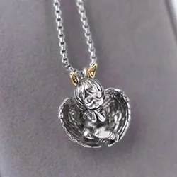 Vintage Heart-shaped Angel Wing Gir Sleeping Little Girl Necklace Girlfriends Birthday Jewelry