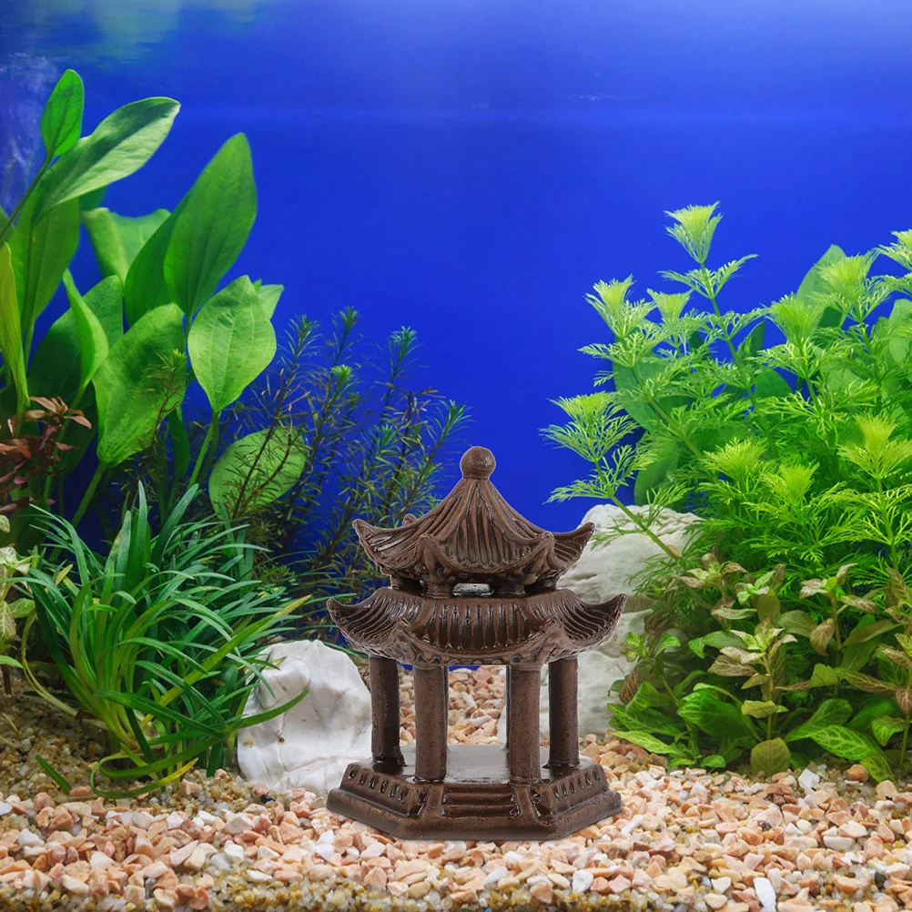 

Ceramic Pavilion Aquarium Decor Hexagonal Double Layer Pavilion Fish Tank Central Ornament Traditional Chinese Aquarium
