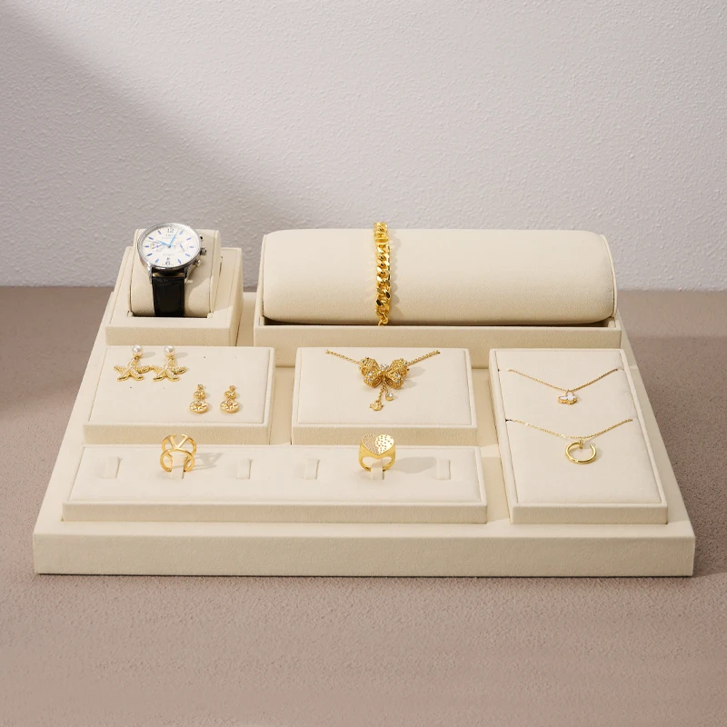 Beige jewelry display props, high-end necklaces, rings, earrings, bracelets, live streaming display jewelry display rack