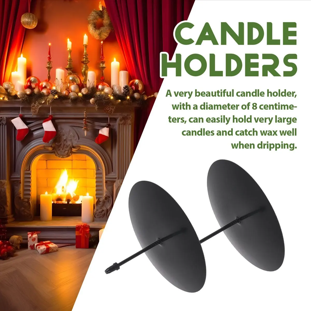 New Arrival Wreath Candle Holder, 8 cm Advent Candle Holder, Metal Candle Holder, Christmas Candle Plate with Spike 8Pcs Black
