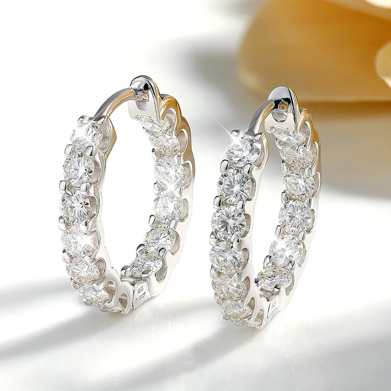 Moissanite Hoop Earrings for Women 2.6ct D Color Sparkling Diamond with GRA s925 Sterling Sliver Plated 18k Gold Hip Hop Earring