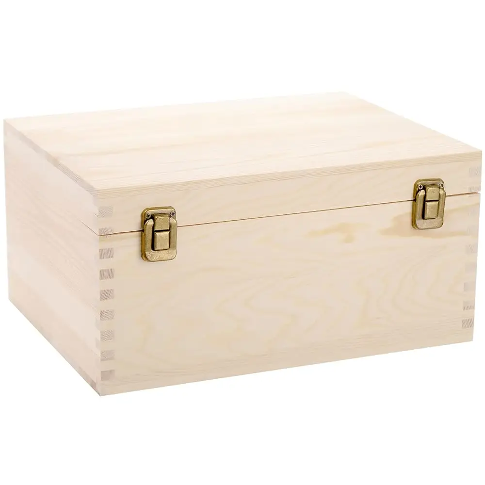 Envío Gratis: Caja de Madera Extra Grande sin Acabado, 13 x 10 x 6.5 Pulgadas, Caja de Madera de Pino Natural sin Acabado con Tapa con Bisagras y Frente C