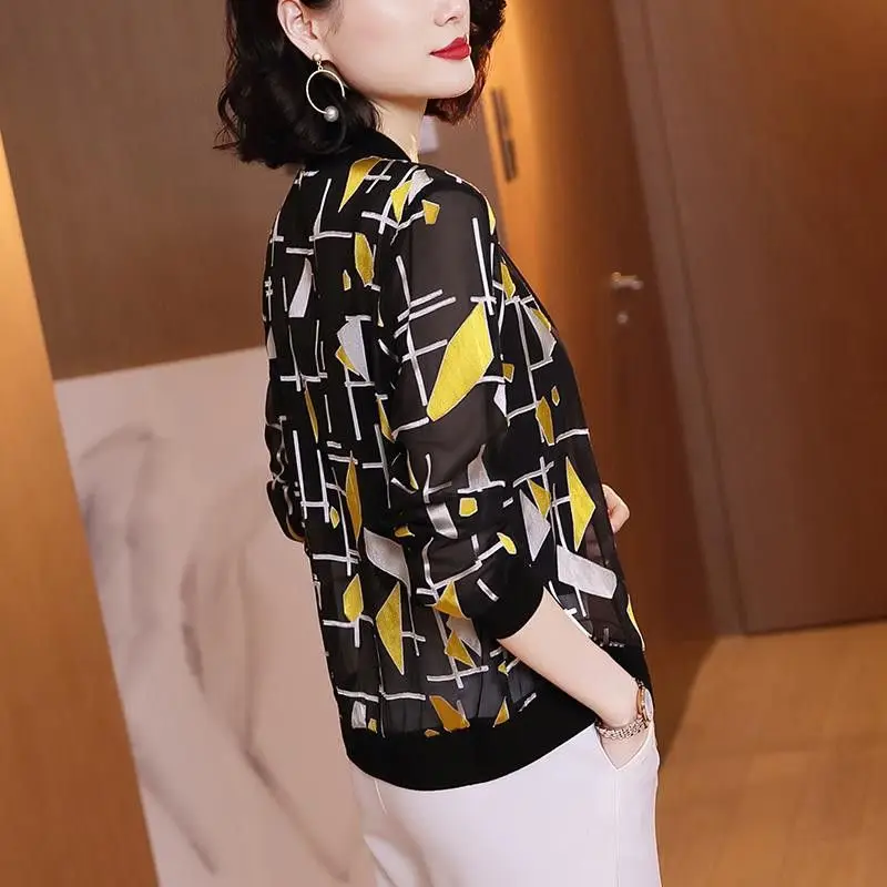 Fashion O-Neck Printed Spliced Zipper Loose Korean Shirt Women\'s Clothing 2024 Spring New Casual Tops All-match Commute Blouse