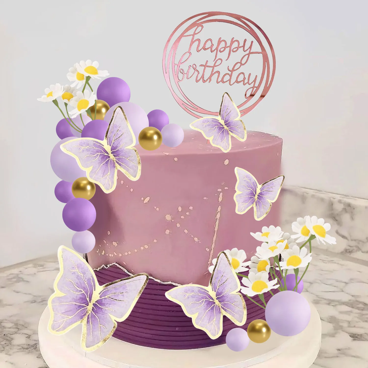 Rosa lila Kugeln Kuchendeckel Schmetterling Kuchen Dekorationen Geburtstagstorte Topper für Hochzeit Babyparty Geburtstag Mottoparty
