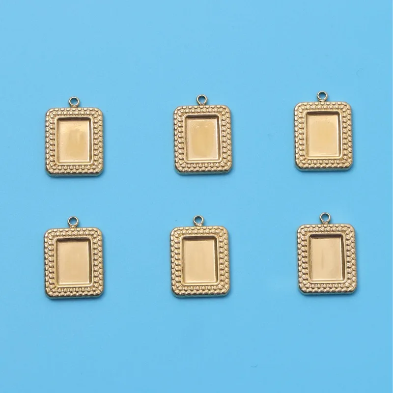 Vintage Beaded Edge Rectangle Blank Bezel Charm Pendants Gold Plated Tray For Resin Craft DIY Necklace Bracelet Making Supplies