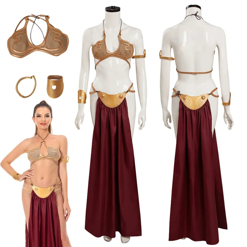 AA 2025 New Leia Cosplay Fantasy Sexy Slave Uniform Movie Space Battle Princess Costume Disguise Bikini Set Adul Bear House 003