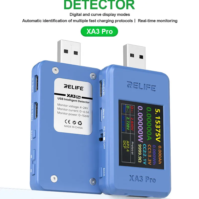 Imagem -02 - Relife Xa3 Pro Usb Testador Inteligente Suporta pd Qc2.0 Qc3.0 Carregamento Rápido 6.5a Testador de Alta Corrente Ferramentas Reparo do Telefone Móvel