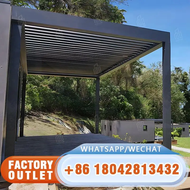 

Outdoor Retractable Foldable Adjustable Louvered Waterproof Aluminum Motorized Pergola for Garden Patio Backyard