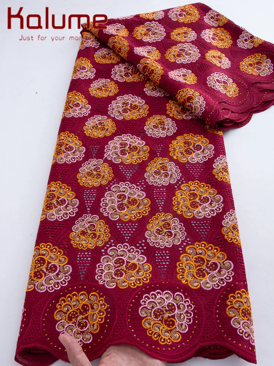 

Высококачественная хлопковая кружевная ткань Kalume Red African Swiss Voile, 5 ярдов, нигерийская/дубайская, для пошива женских платьев, 2026