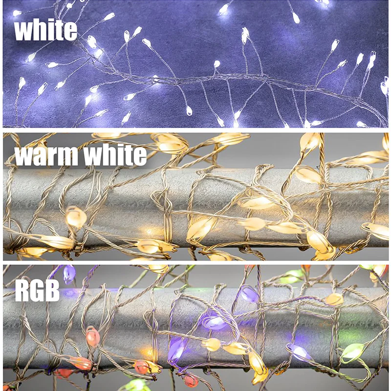 防水LEDストリングライト,220V, 36m,クラスターシルバーワイヤー,クリスマスツリーデコレーション,屋外プラグ,8モードランプ