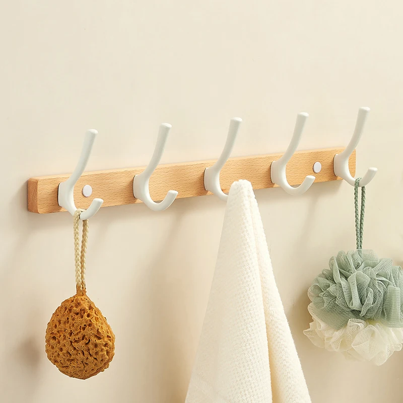 Wood Aluminum White Hook Bathroom Towel Hook Living Room Door Back Clothes Hook Simple Black Storage Hook To Save Spac