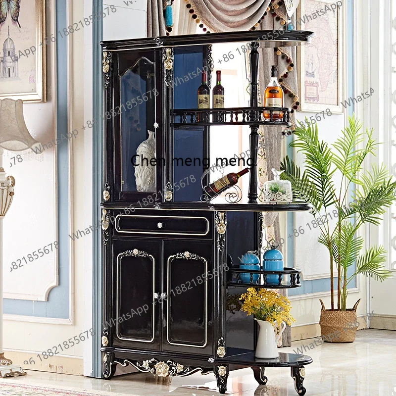 

European Style Partition Room Cabinet Carved Ebony Wine Cabinet Decorative Double-Sided Entrance Wine Cabinet