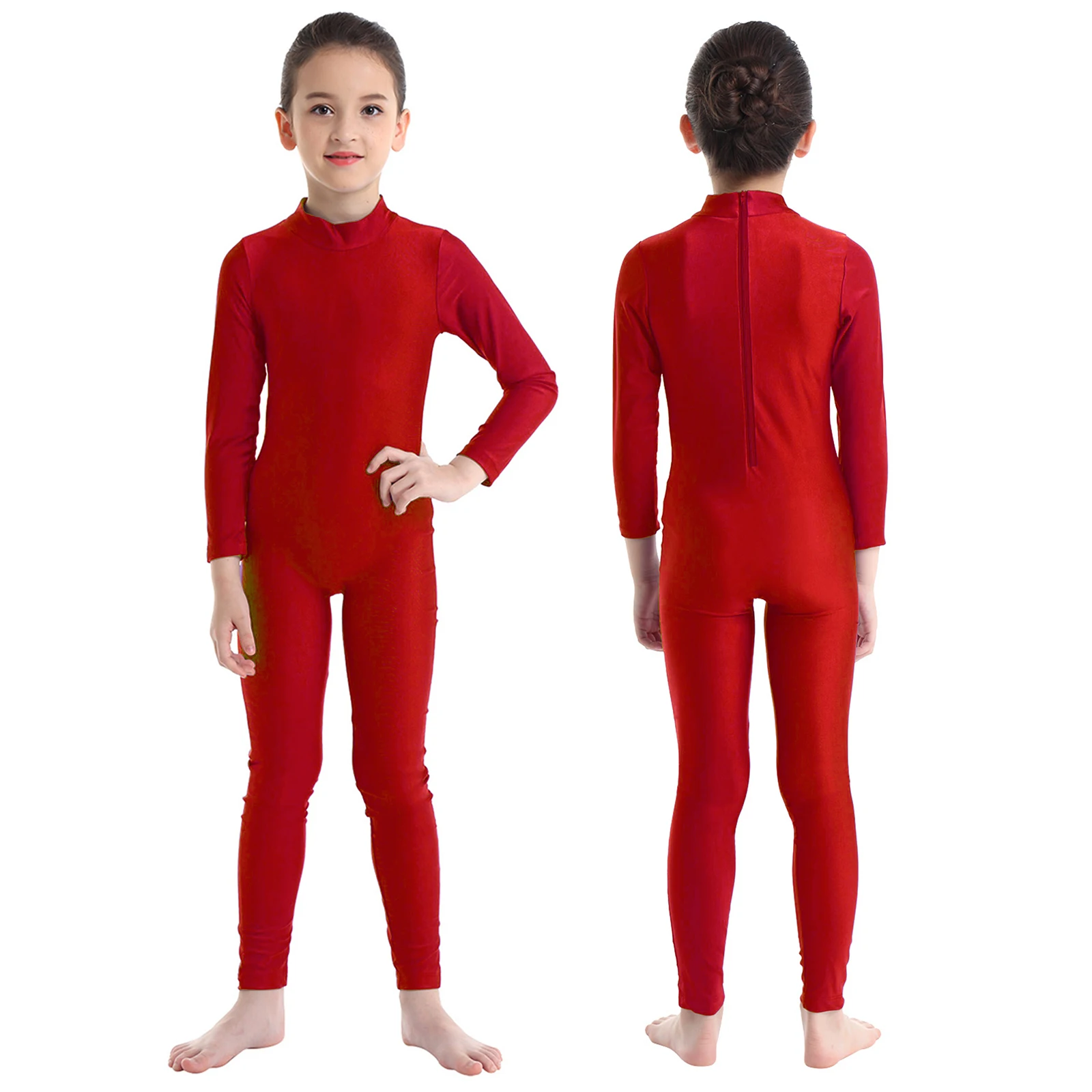 Kids Girl Long Sleeve Zipper Ballet Dance Leotard Gymnastics Dancing Class Skating Yoga Bodysuit Sports Fitness Workout Jumpsuit