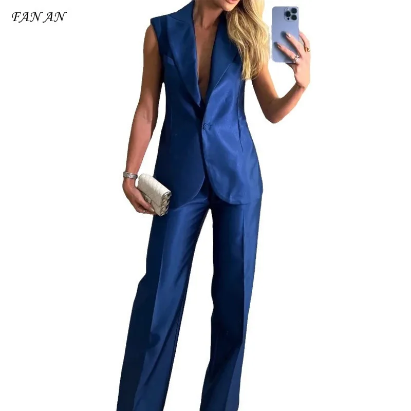 

Fall 2024 New Fashion V-neck Sexy Halter Waistcoat Casual Pants Temperament Casual Suit Women's Two-piece Commuter Suit Pantsuit