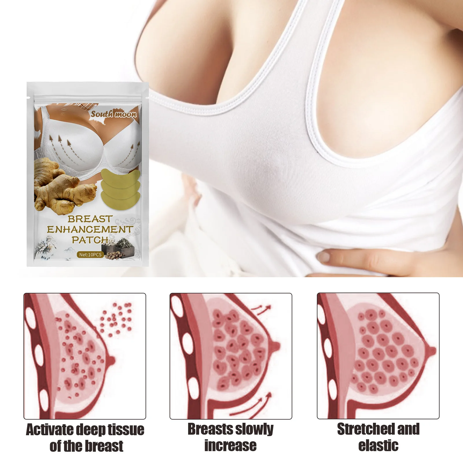 South Moon Breast Enlargement Patch Ginger Fast Lifting Firming For Chest Natural Bigger Breast Growth Plaster Beauty Care 10pcs