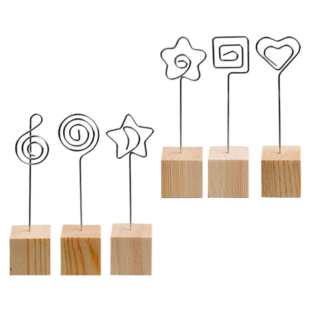 6Pcs Sturdy Metal and Wood Photo Holders Desktop Memo Clips with Wide Base for Safe Photo Display Table Decoration Accessories