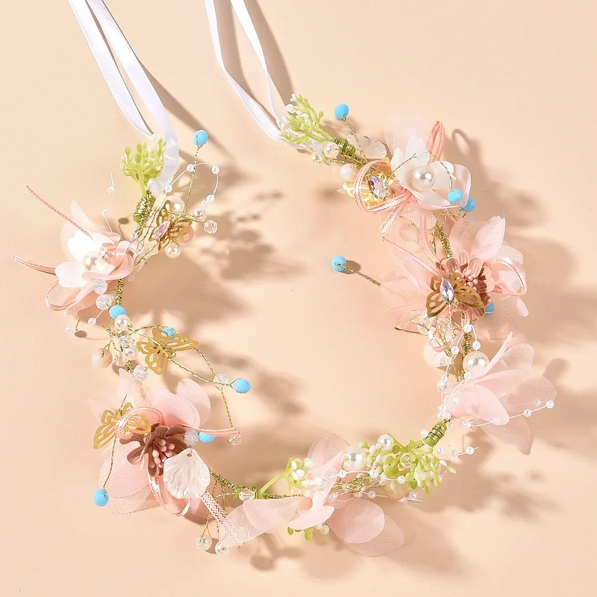 Fashion Bridal Rhinestone Pearl Hairband HeadWear Flower Wreath Bride Garland Head Hoop Headbands Hair Jewelry Children Gifts