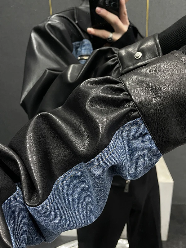 Retro patchwork in pelle denim Jaet uomo primavera autunno ort casual Sle tendenza coreana marca casual top