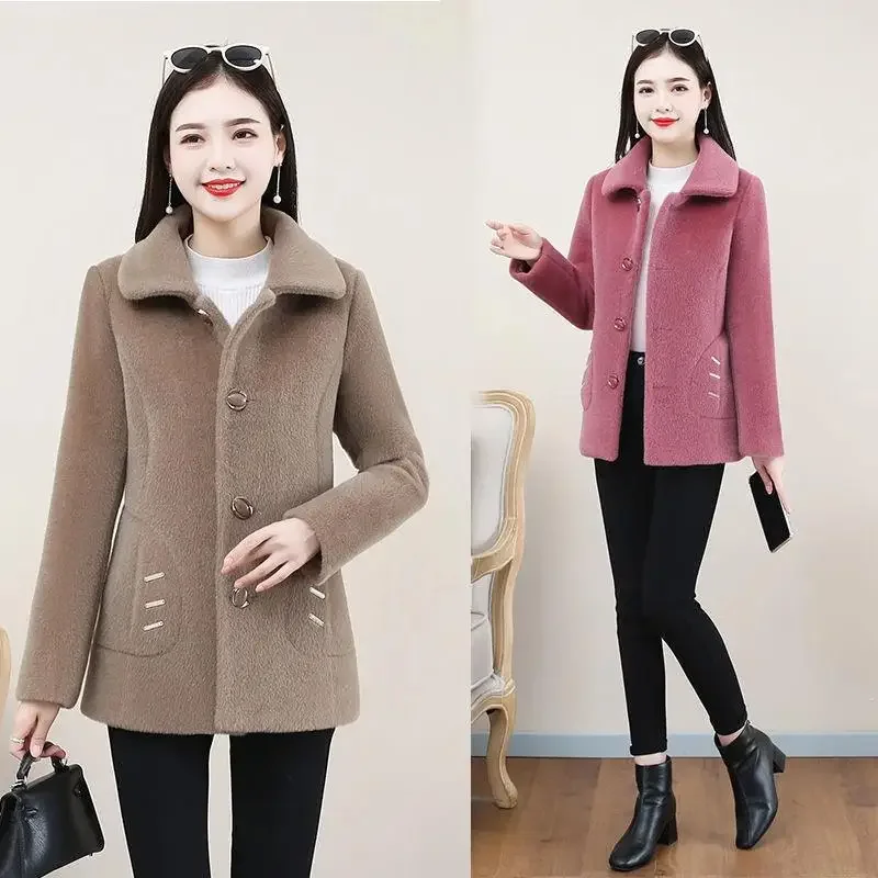 2022 Winter New Thickened Lamb Wool Jacket Women's Korean Style Slimming Leather Integrated Particle Fleece Overcoat