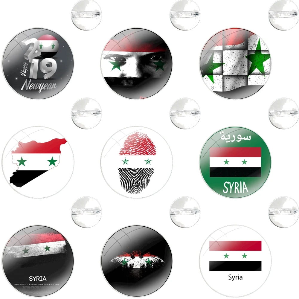 Syria Flag banner Glass Dome Brooches Shirt Lapel Bag Cute Badge Pins For Clothes Hat Accessories