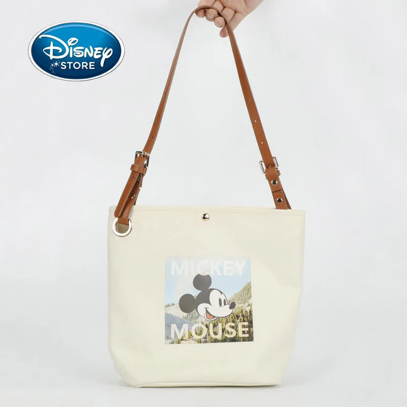 

Disney Mickey Mouse Women Shoulder Bags High Quality Canvas Handbag Large Capacity Armpit Bucket Bag Brand Retro Women Backpack