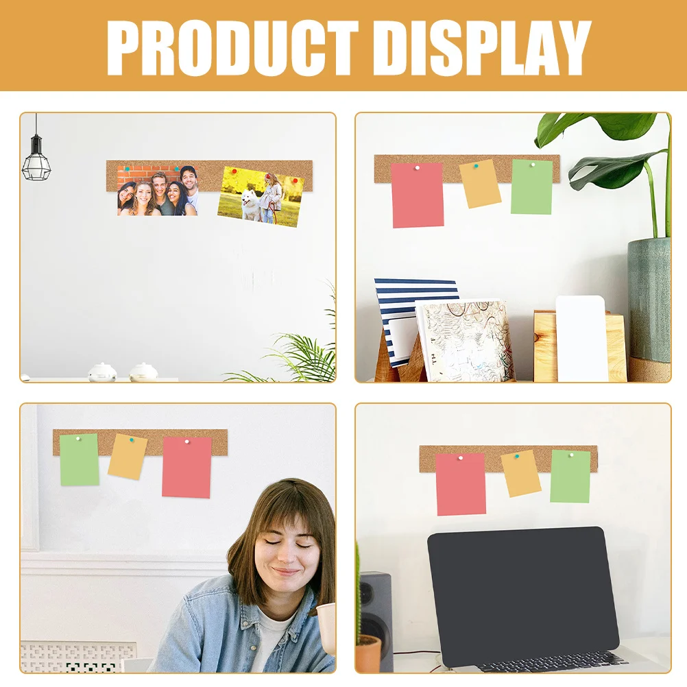 

4Pcs Frameless Cork Memo Board Strips Self-Stick Bulletin Bars for Office Conference Room Note Reminder Display