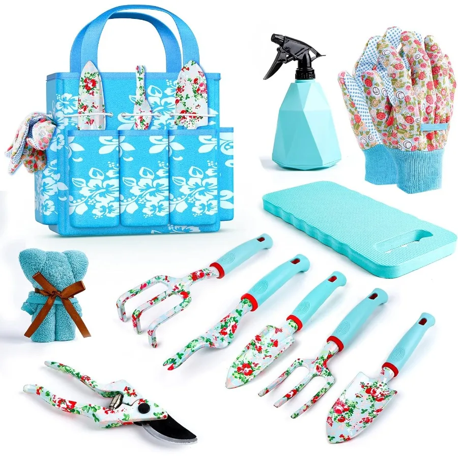 

JUMPHIGH Floral Garden Tools Set 11 PCS Heavy Duty Gardening Tools Includes Hand Trowel Rake Weeder Pruner Sprayer for Outdoor