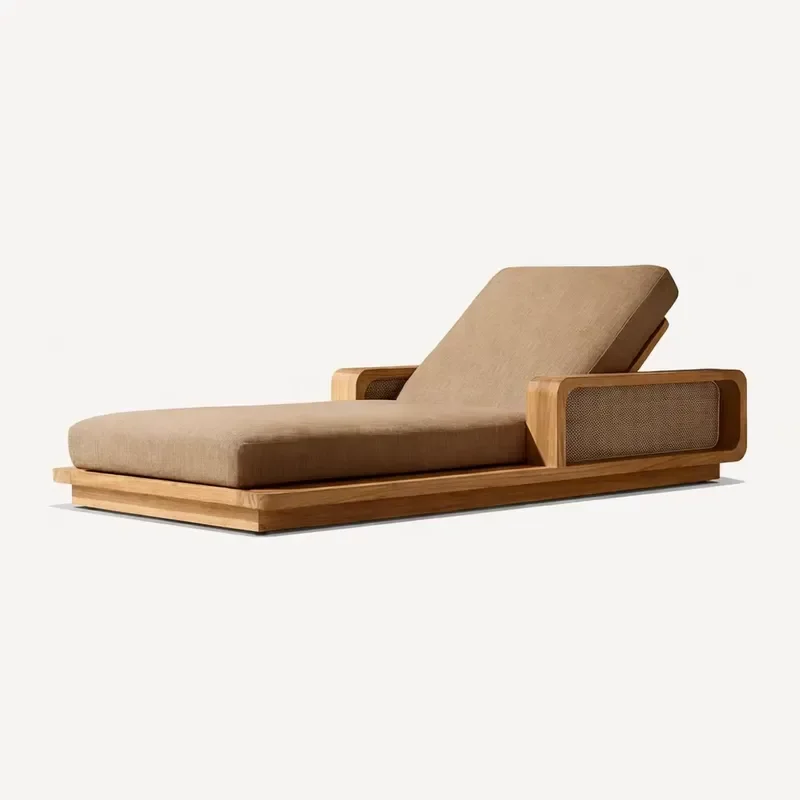 Teak Wood Sun Lounger Outdoor Poolside Chaise Longue for Villa Garden Resort Hotel Patio Furniture Comfortable Beach Chair