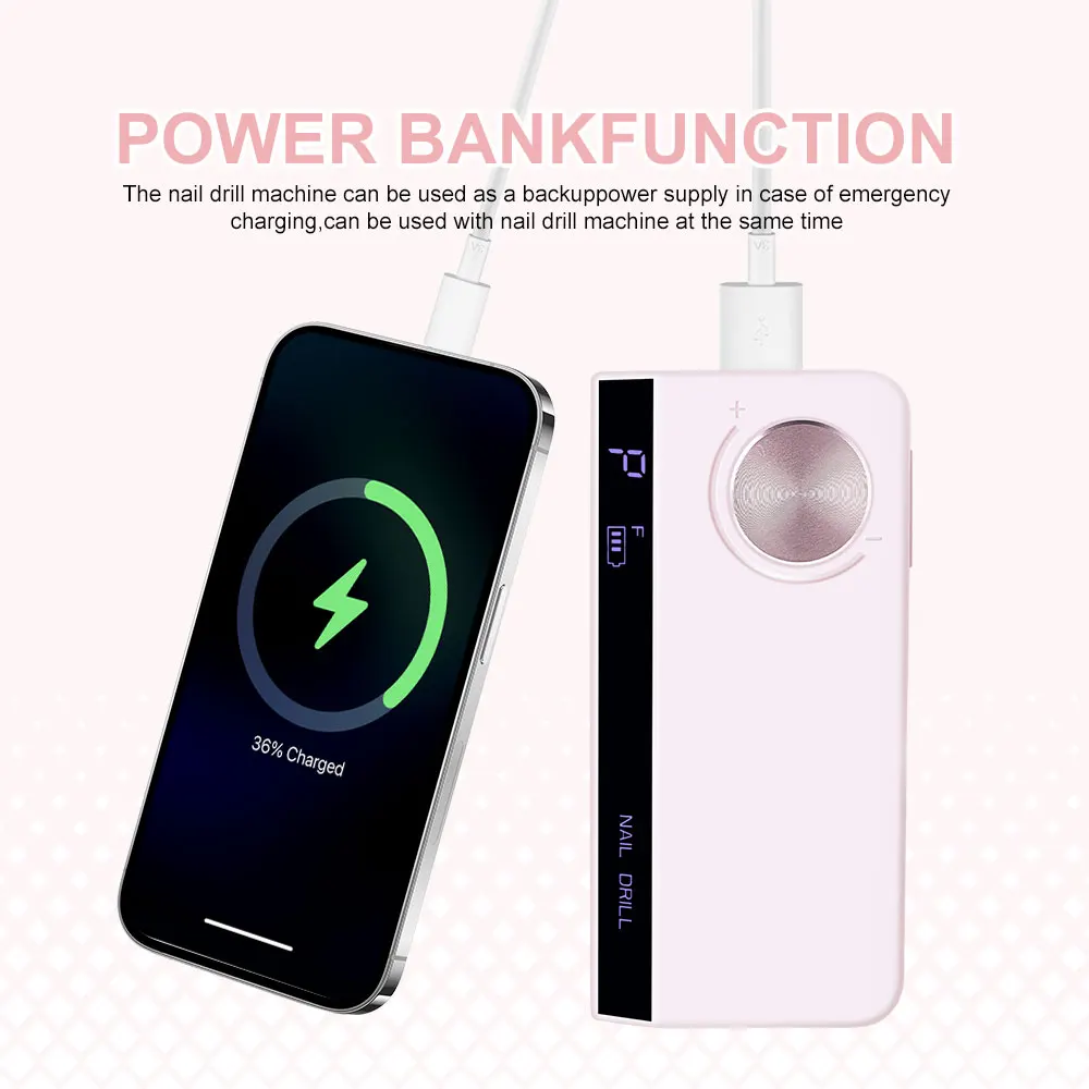 35000 Rpm Instelbare Snelheid Lage Ruis Draadloze Usb Nail Boor Voor Acryl En Gel Nagellak Professionele Nagelsalon