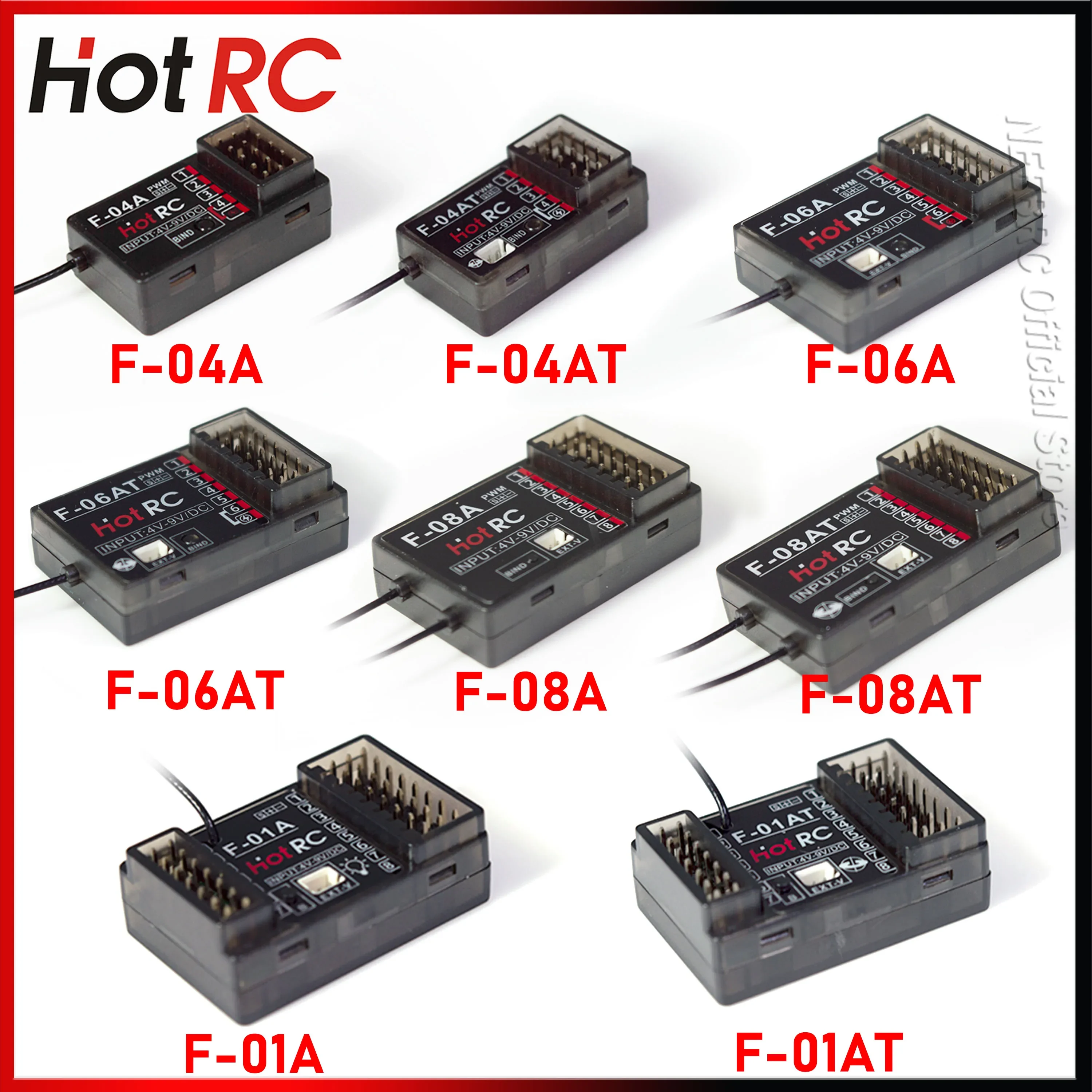 HotRC F-04AT F-06AT F-08AT F-01A F-01AT 4/6/8CH 2.4G Gyro Receiver Voltage Return PWM Lamp Control for RC Car Aircraft Tank Boat