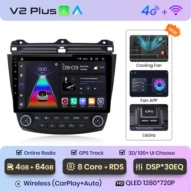 Junsun Draadloze Carplay Android Auto Autoradio Voor Honda Accord 7 2003-2008 Gps Intelligente Systemen Stereo Multimedia Autoradio