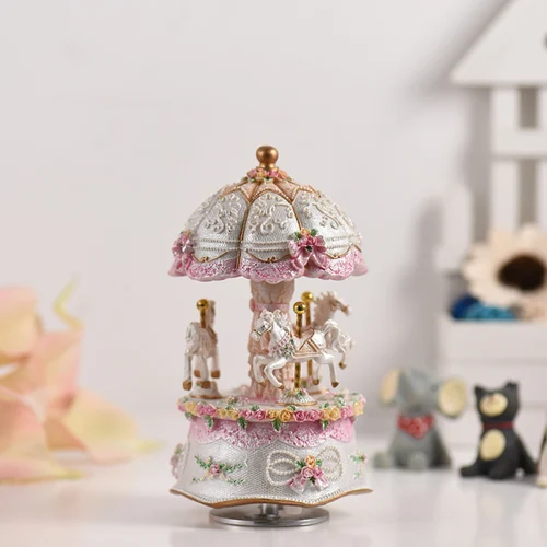 Carrusel giratorio de 3 caballos, carrusel de música con cambio de Color colorido LED, sueño de lujo