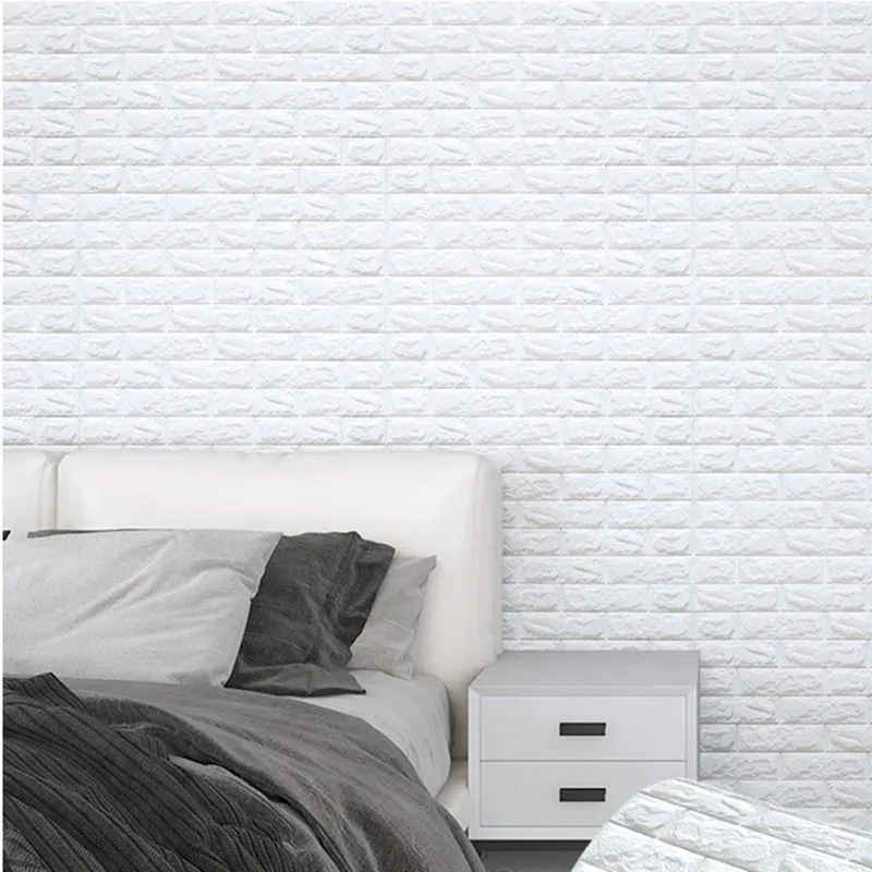 3D Soft Foam Brick Wallpaper Sticker Roll DIY Self Adhesive Living Room Home Kitchen Bathroom Decorative Wall Paper