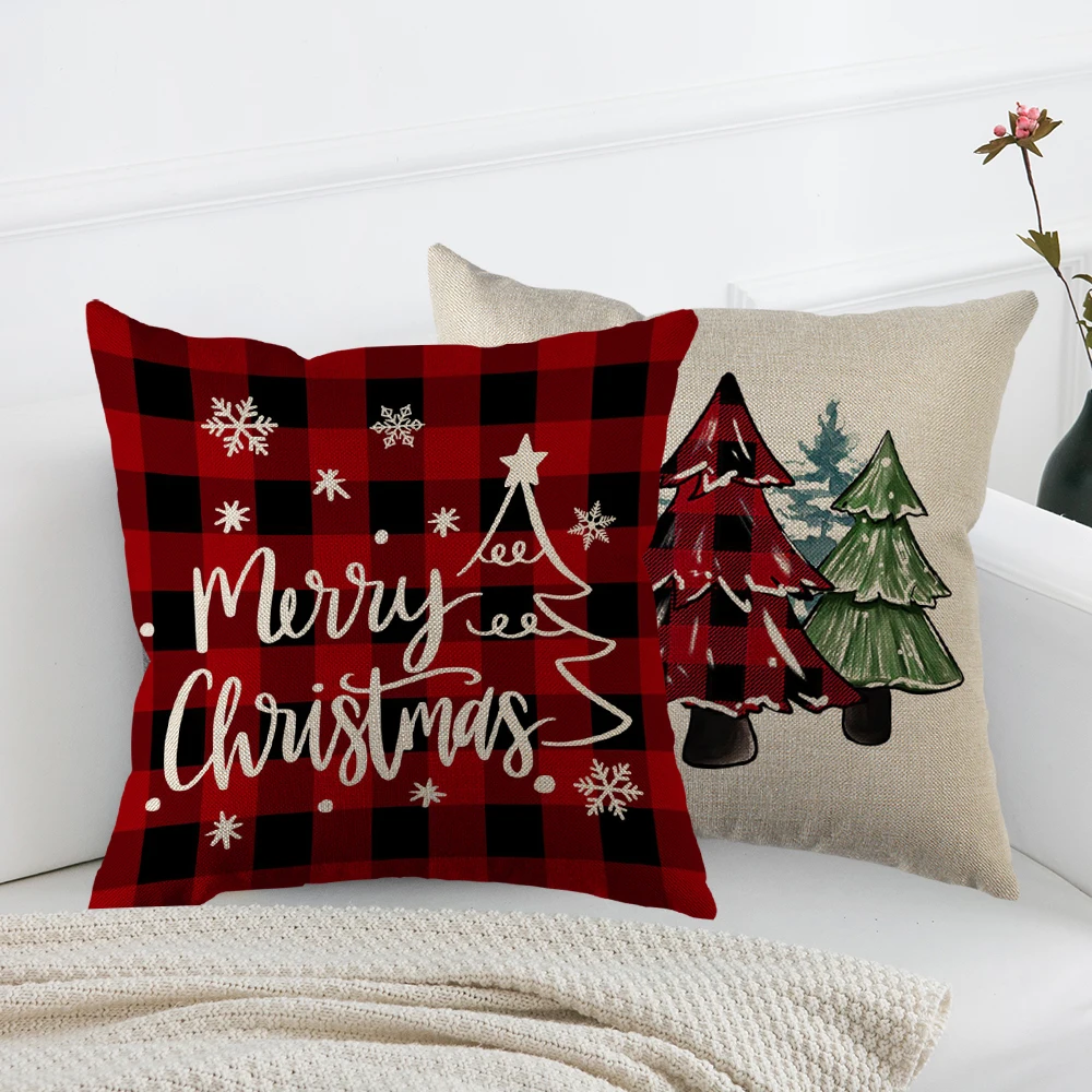 Merry Christmas Cushion Cover, Xmas Tree Cartoon Throw Pillowcase Home Decor Ornament Xmas New Year Christmas Accessories