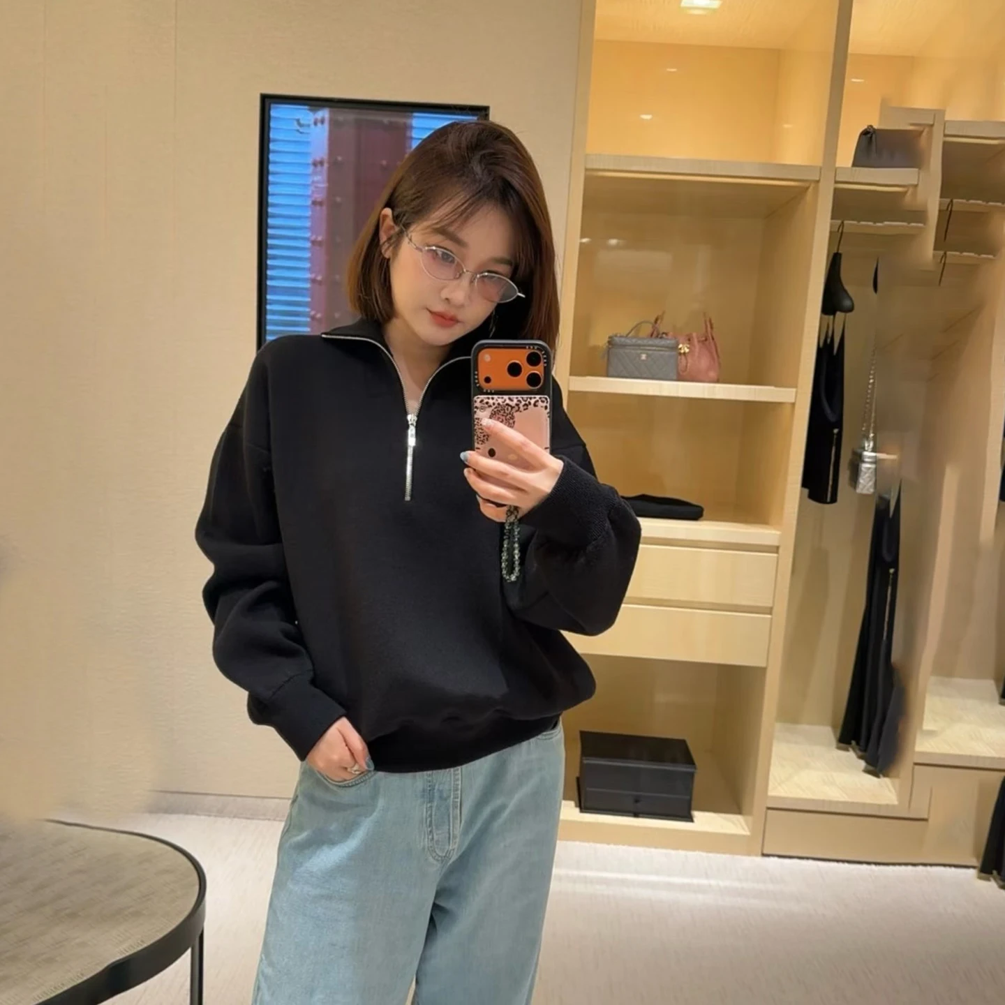 Sweater Jacket Casual Style Half Zipper Stand-Up Collar Loose Sweater Women Loose Lazy Style Camel Top Long Sleeve