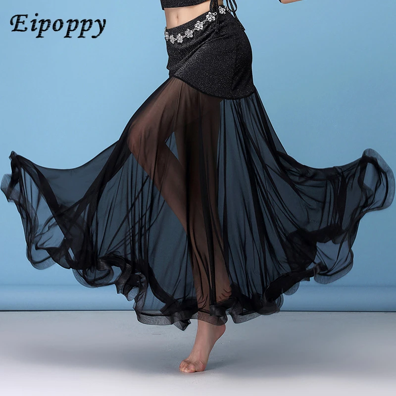 Belly Dance Skirt Training Dress Silver Stitching Mesh Fishtail Dress Sexy Women