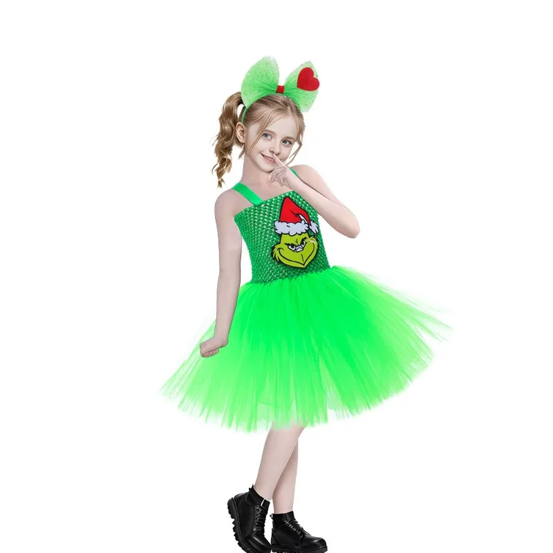 زي عيد الميلاد الجديد ذو الشعر الطويل الوحش سانتا كلوز أداء الشعر الأخضر للأطفال