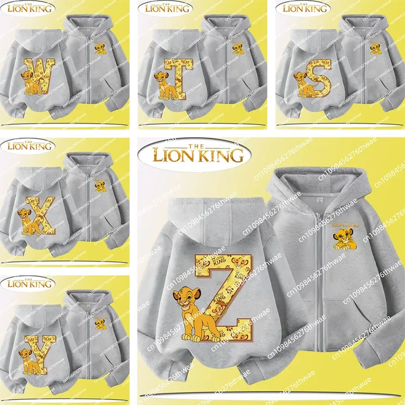 

2025 Lion King Letter A-Z Boys and Girls Casual Shirt Children's Zippered Hooded Coat Spring-Autumn Coat Cartoon Print Top