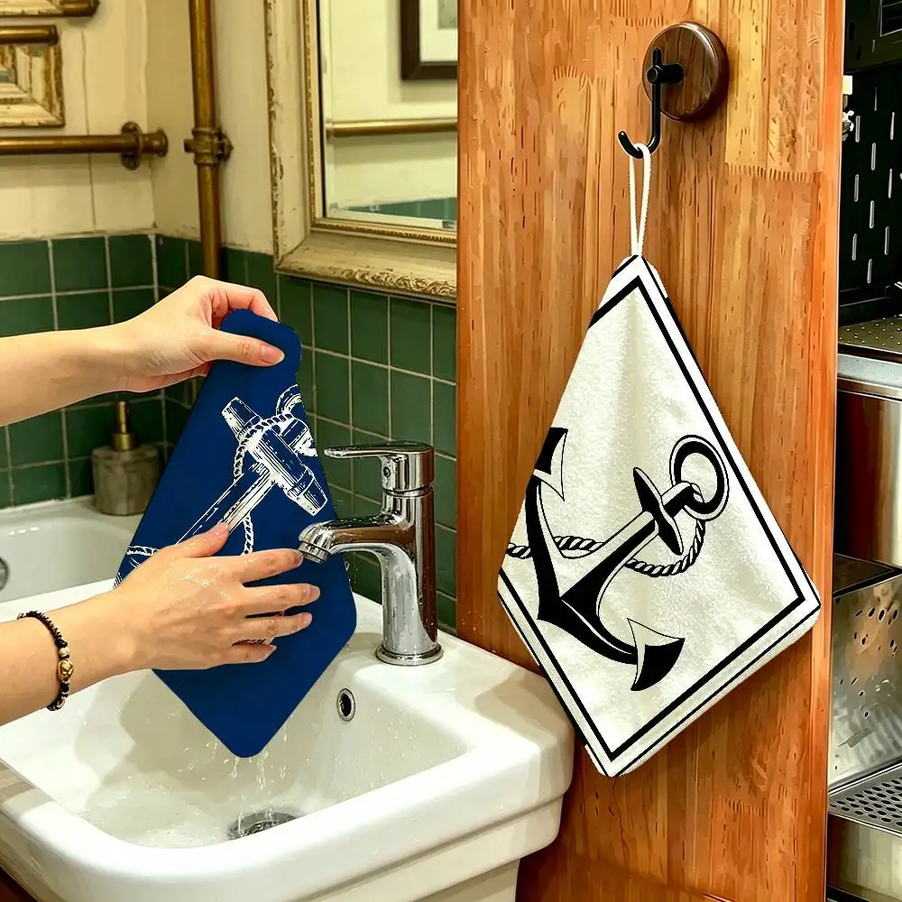 retro cruise ship Anchor Multi-scene Polyester Cotton Towel, Hanging Hand Wiping Cloth for Kitchen Bathroom Hotel