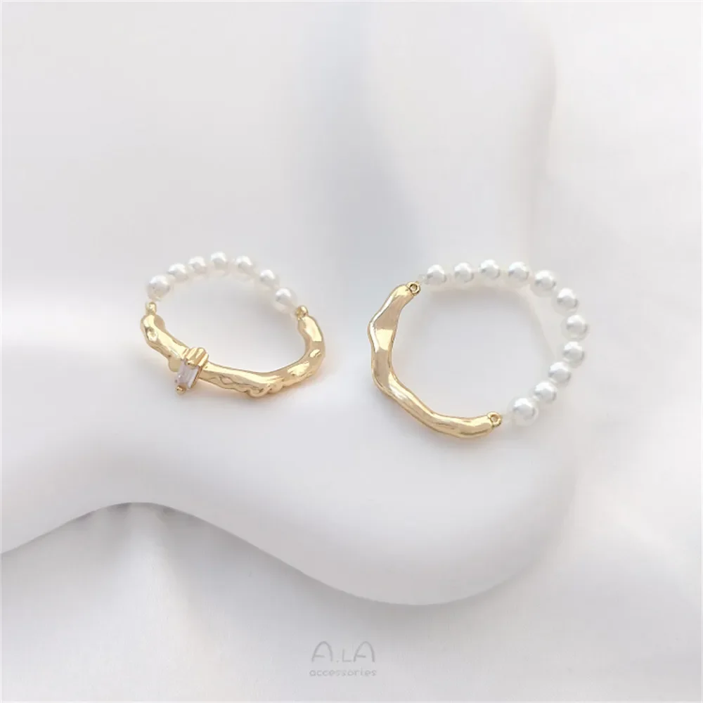 Anillo de rama de medio anillo envuelto en oro de 14K, accesorios en forma de rama, doble colgante, cadena Diy, collar de perlas, pulsera, varilla de conexión