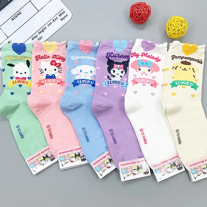 Kuromi Cotton Socks Sanrio My Melody Cinnamoroll Plush Socks Hello Kitty Tube Socks Cosplay Birthday Xmas Kids Gifts