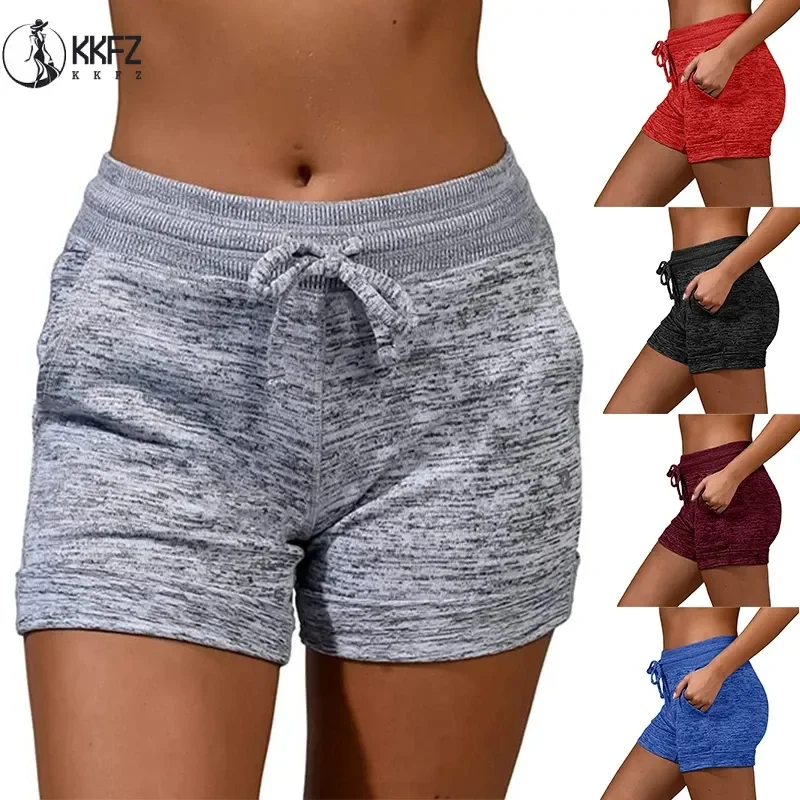 Solid Slant Pocket Drawstring Shorts Casual Elastic Waist Fitted Shorts Women's Clothing